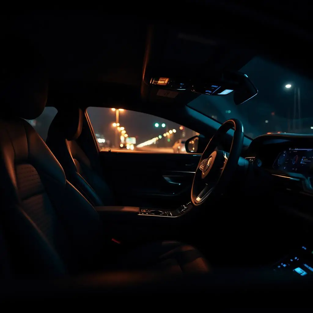 Luxury car interior ambient lighting at night