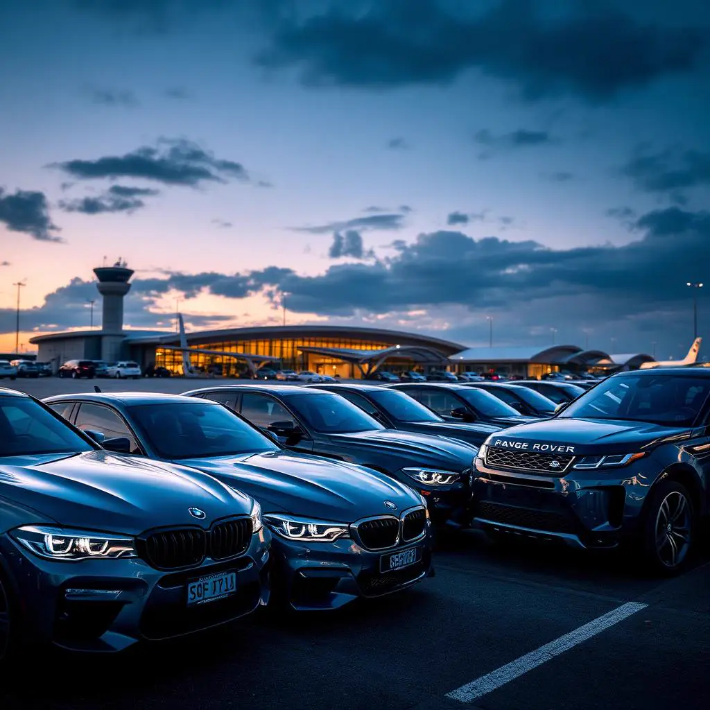 Premium fleet lineup at airport terminal