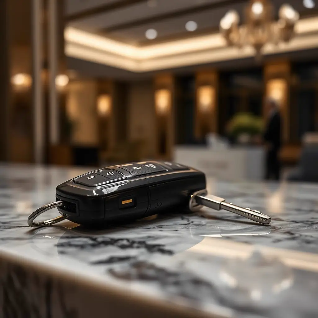 Car key on luxury hotel reception desk